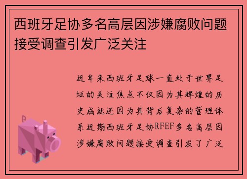 西班牙足协多名高层因涉嫌腐败问题接受调查引发广泛关注